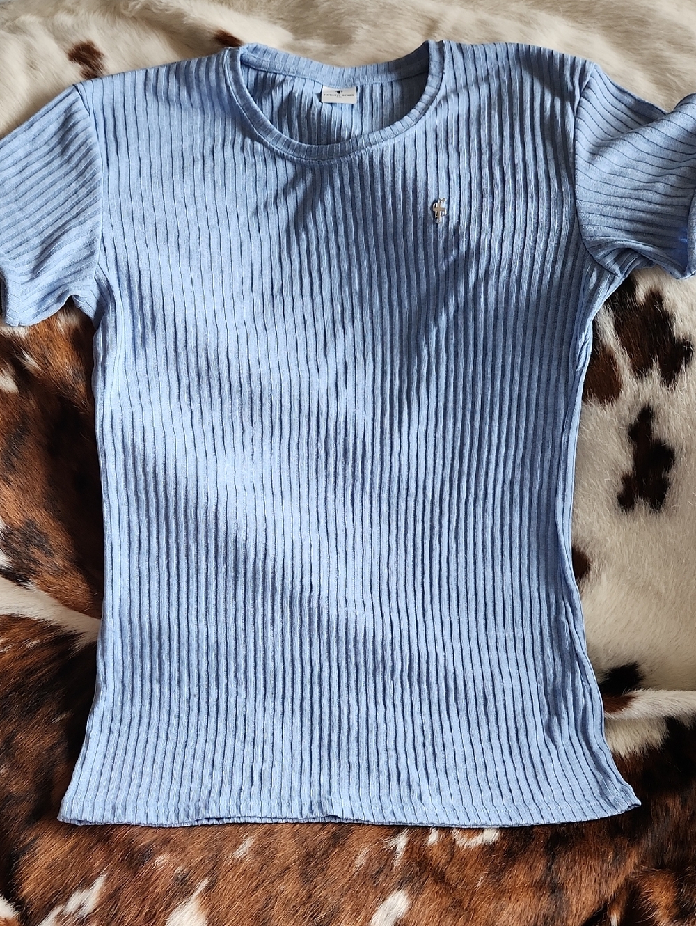 Father Sons Light Blue Ribbed Short-Sleeve Top Sz 2XL